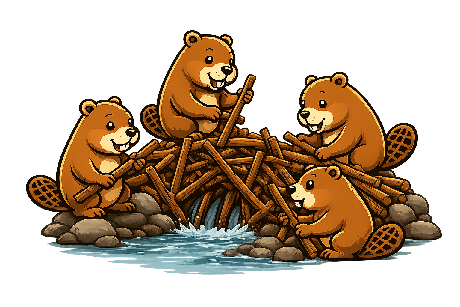 Group of beavers working together